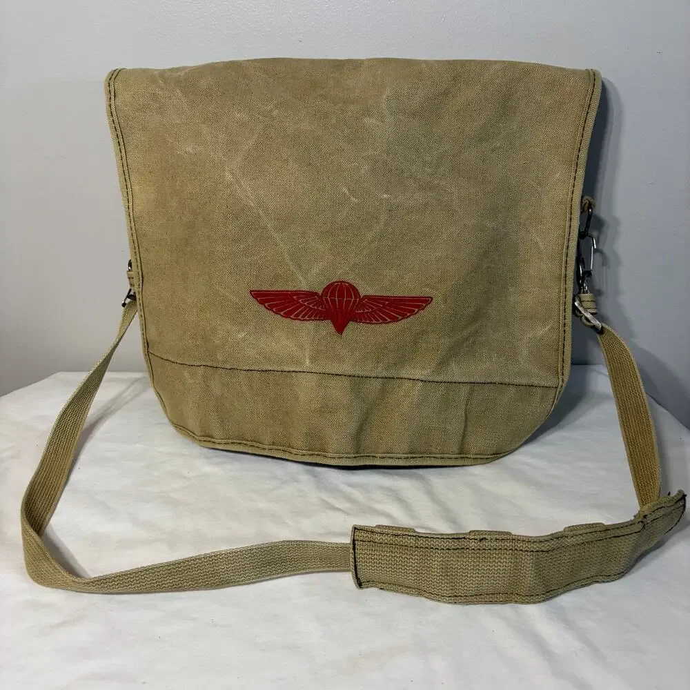 VTG Messenger Bag Tan Canvas Military Paratrooper Shoulder Crossbody Unisex